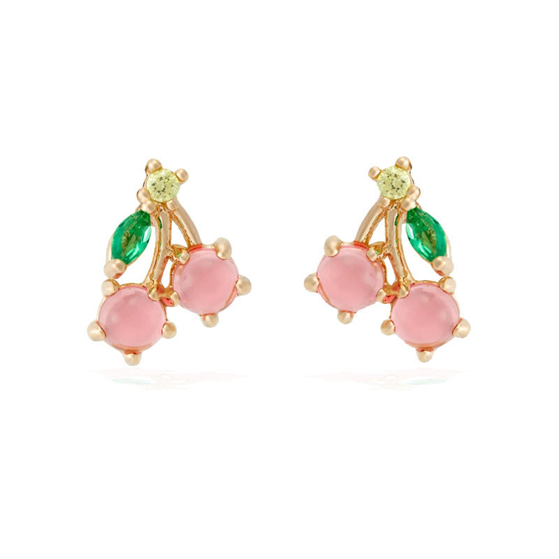 Wholesale Copper 18k Gold Plated Fruit Diamond Zircon Stud Earrings